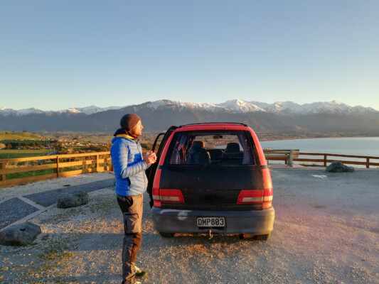Tobi beim Sonnenaufgang in Kaikoura